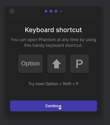 Keyboard shortcut Phantom Wallet