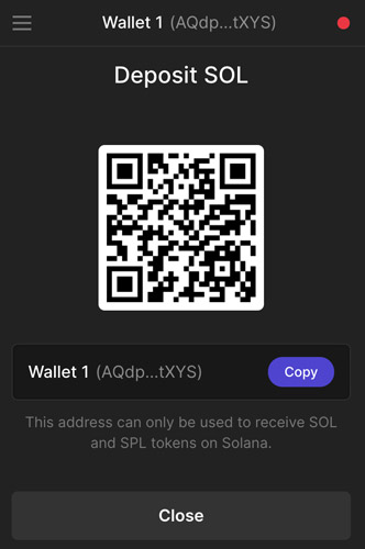 Deposit SOL on the Phantom wallet with QR or address